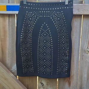 Hot Miami Styles Black Studded Pencil Skirt